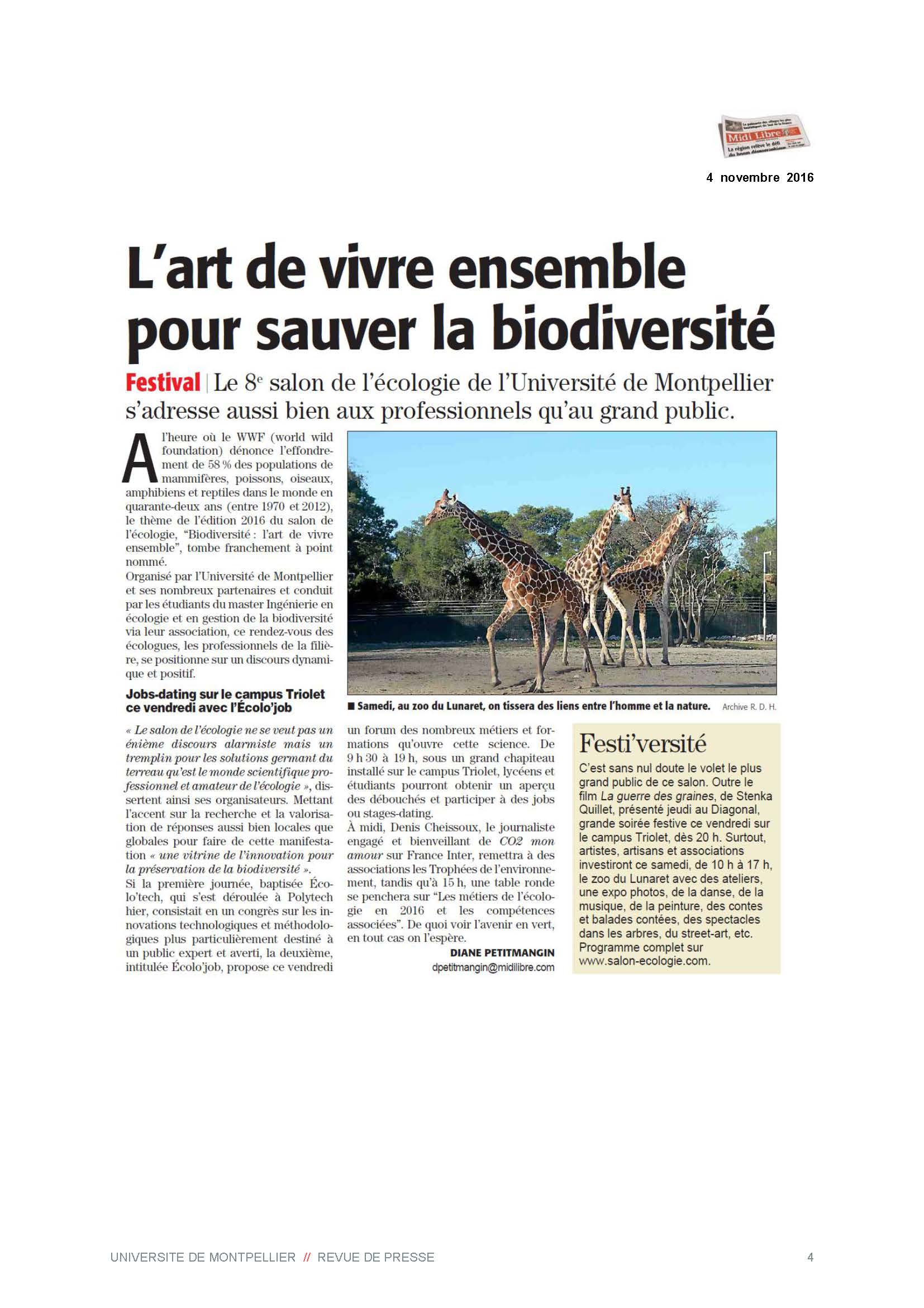 Midi Libre salon biodiversite 4 11 2016