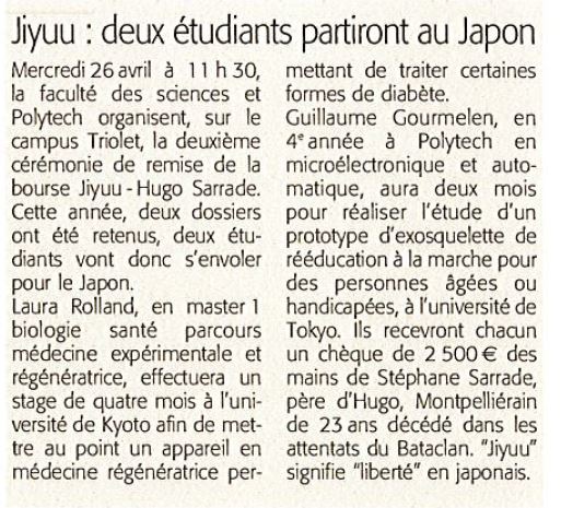 Midi Libre bourse hugo sarrade 15 avril 2017