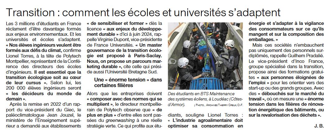 ouestFrance transition verte universites 26 04 2024