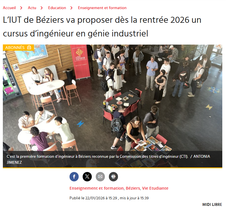 Midi libre cursus dingénieur en génie industriel 22.01.2026